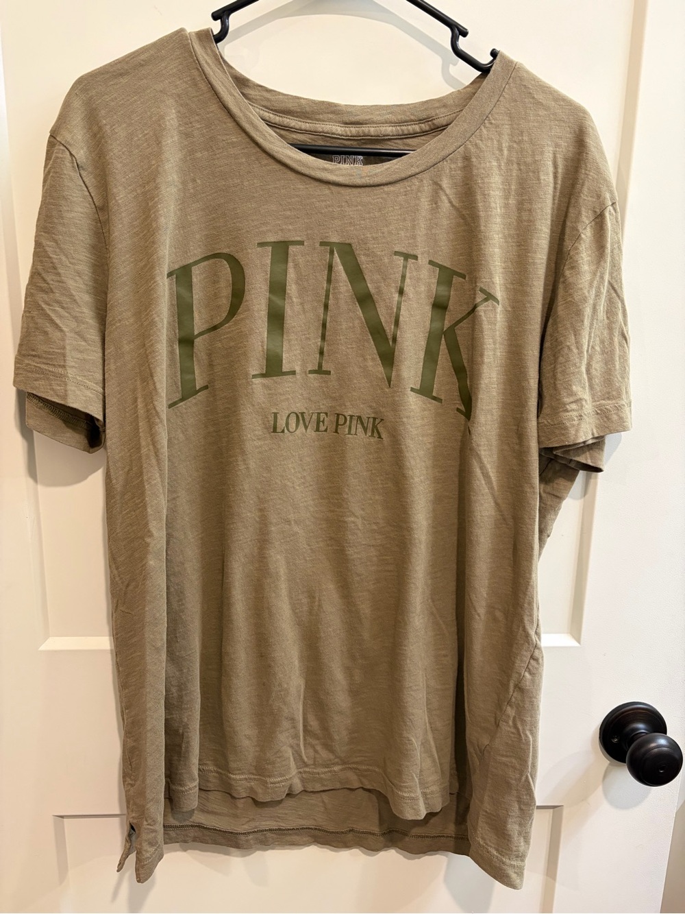 PINK Victoria's Secret Olive Green Logo Tee